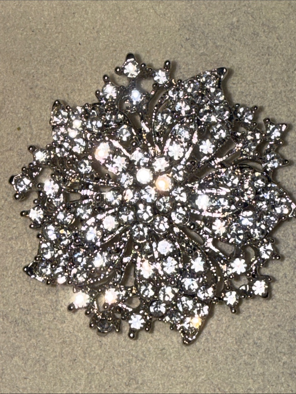 Large Clear Rhinestone Floral Brooch Silver Tone 2.25” Statement Pin